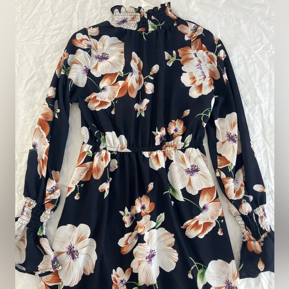 Boho SHEIN Mock Frill Neck Flounce Sleeve Navy Floral Maxi Long Dress Size S - Picture 2 of 12